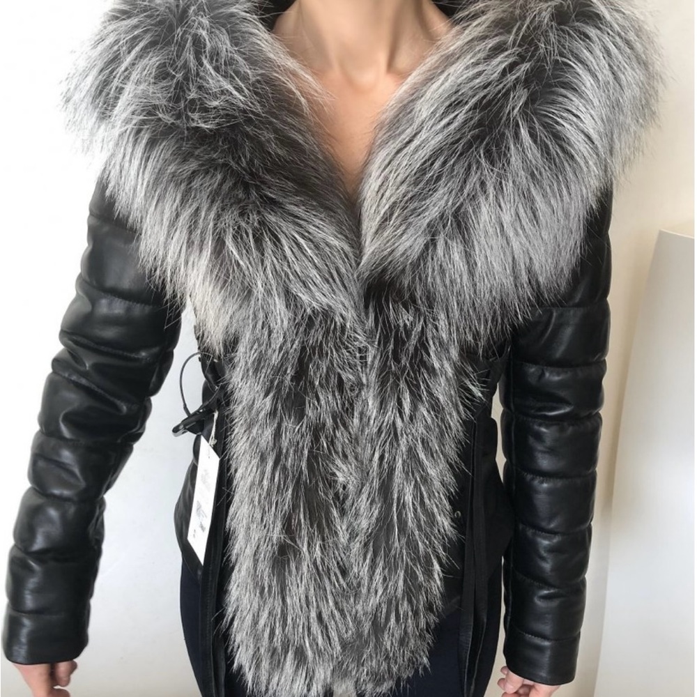 leather jacket natural fox fur